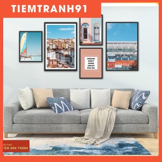 Tranh treo tường - Bộ 5 tranh canvas Bắc Âu hiện đại  02 , tranh canvas giá rẻ