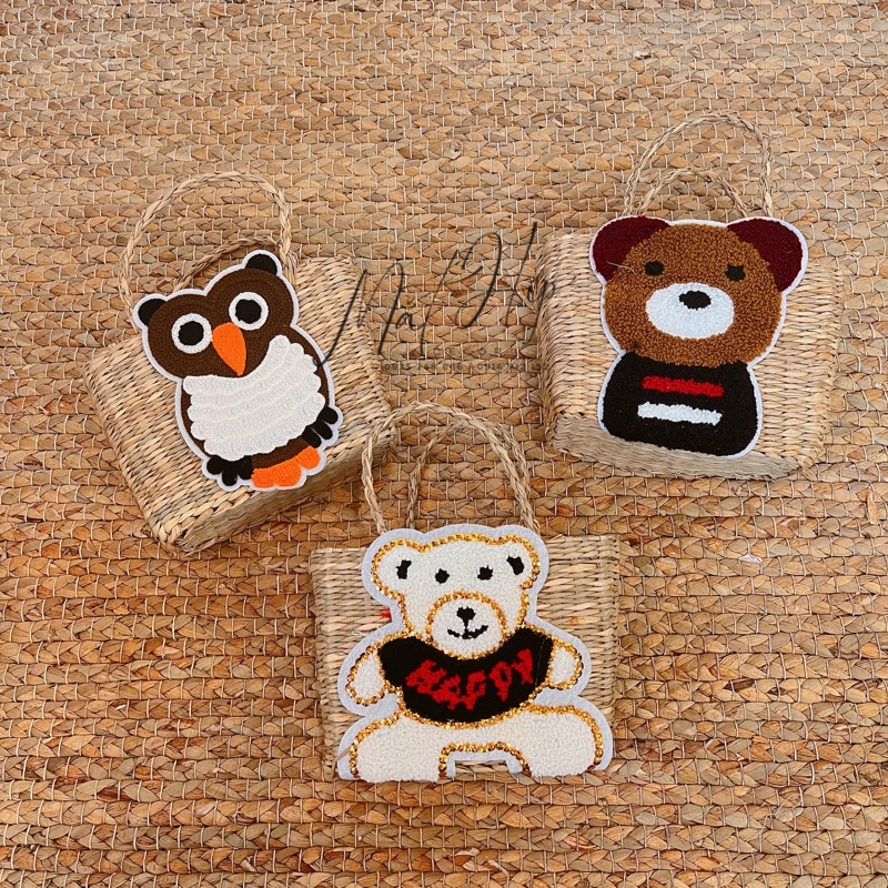 Rẻ vô địch túi cói đính hoạ tiết gấu, mèo cute cho bé cầm tay