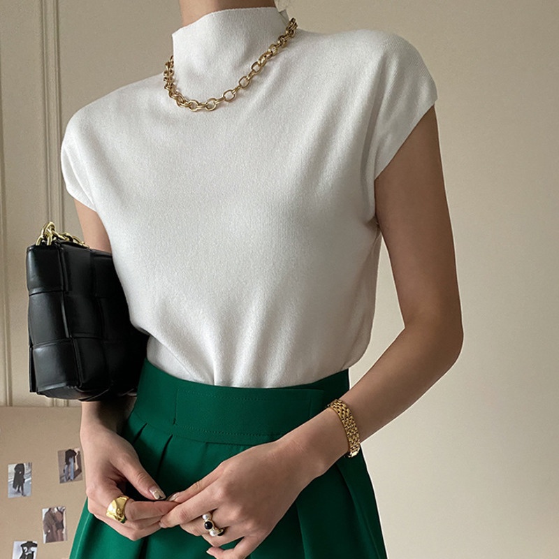 Áo Dệt Kim Tay Ngắn Cổ Cao Thời Trang Cá Tính