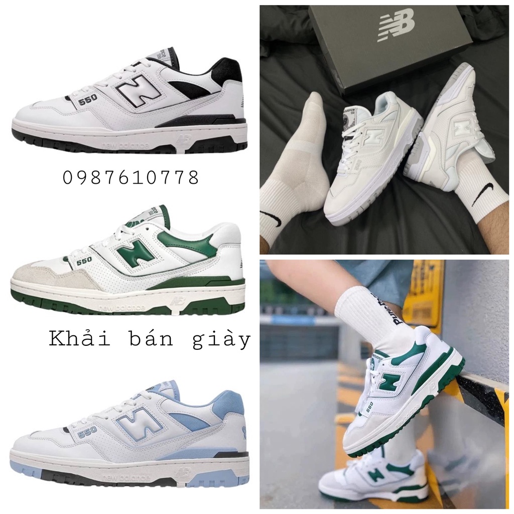 Giày sneaker nb 550 xanh lá, đen, trắng, Giày thể thao new balance 550 white green + các màu basic dễ phối đồ hot nhất