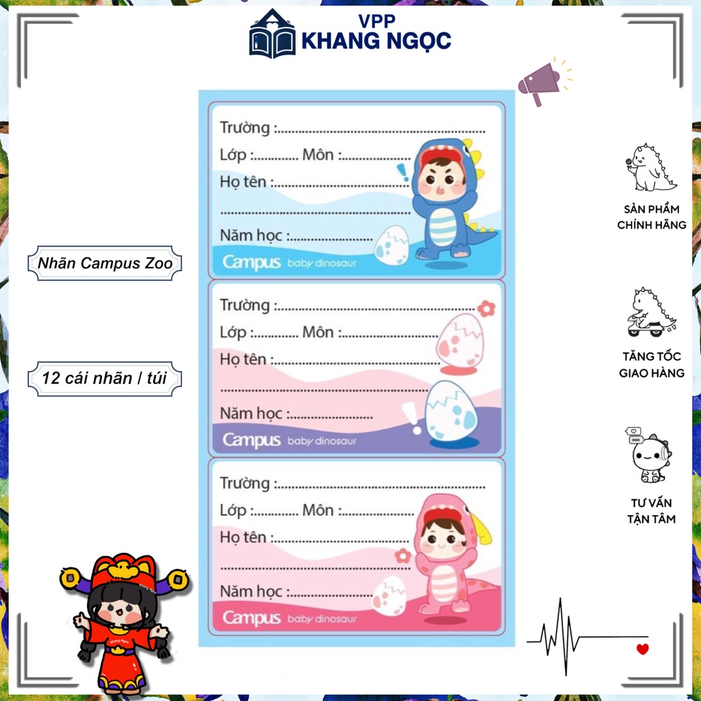 Nhãn Dán Vở Campus Zoo (12 Nhãn/Túi)