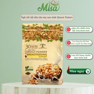 Ngũ Cốc Lợi Sữa Cho Mẹ Sau Sinh Queen Nature Bịch 800Gr không đường thơm ngon dễ uống