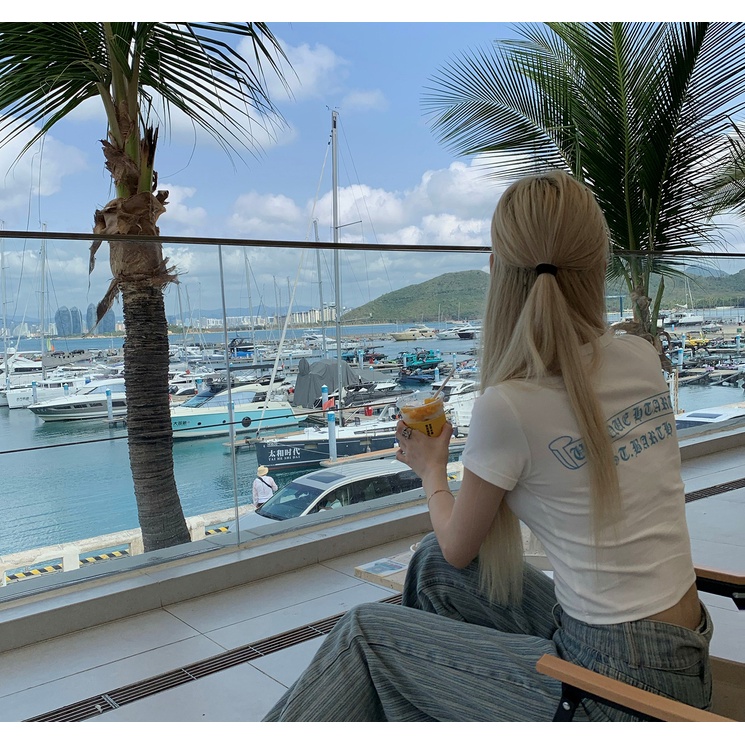 COZOK Áo Thun Ngắn Tay Dáng Ôm In Họa Tiết Thời Trang