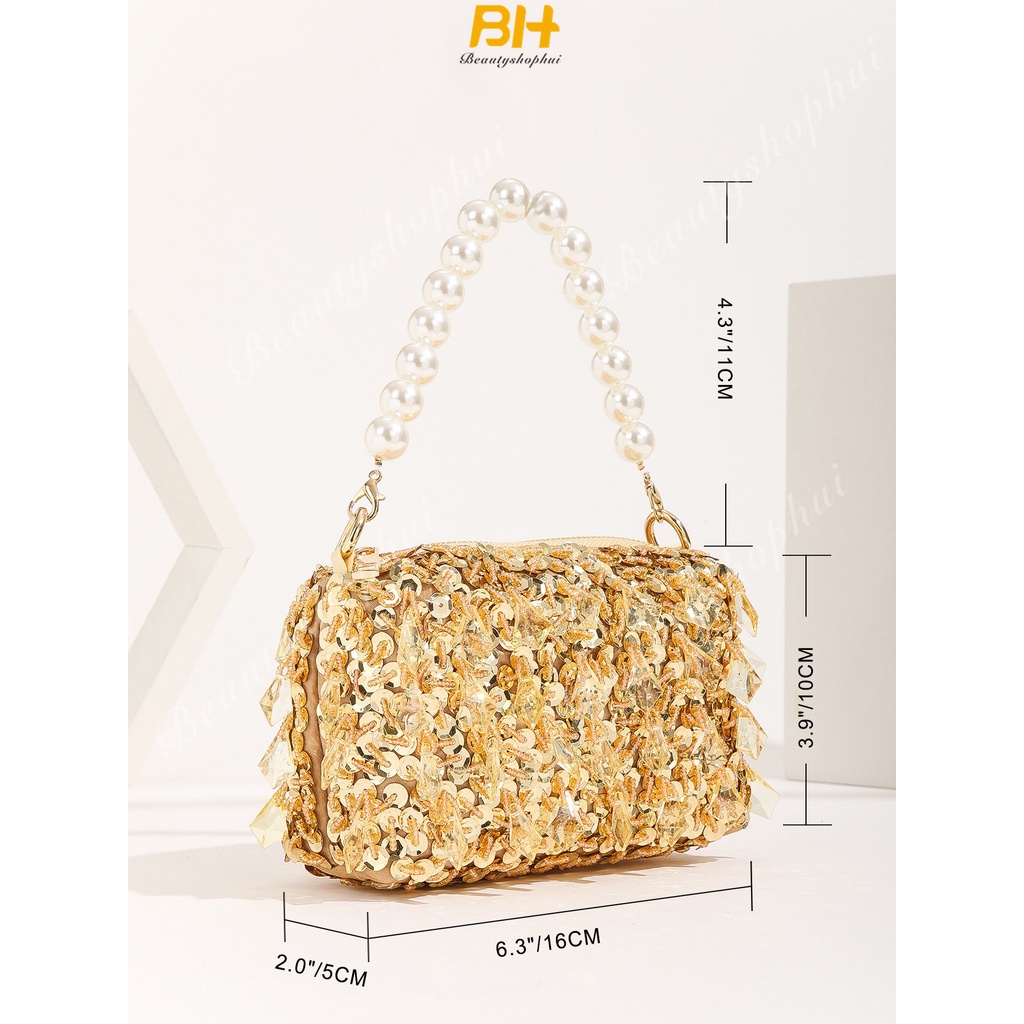 Ví Cầm Tay Đính Hạt Cườm Lấp Lánh Kiểu Mới Cho Nữ