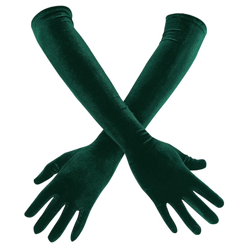 Ygt Găng Tay Nhung Dài 53CM Màu Đen Ấm Áp Co Giãn Phong Cách Retro Mùa Thu Đông Cho Nữ