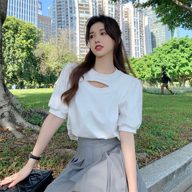 IELGY  Áo Thun Ngắn Tay Hở Xương Quai Xanh Đơn Giản Thời Trang Cho Nữ