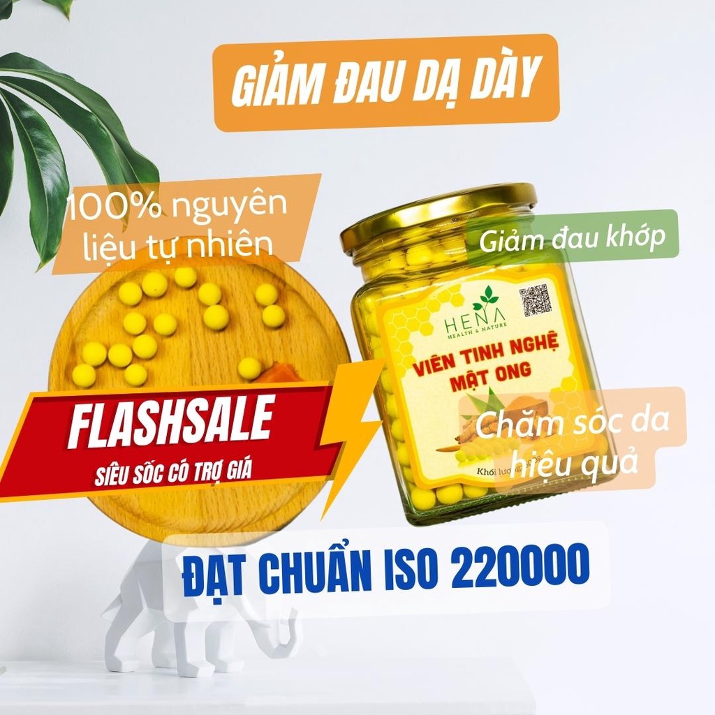 Viên Nghệ Mật Ong HENA Cao Cấp 500g Giảm Đau Dạ Dày Hiệu Quả, Tinh Bột Nghệ Mật Ong Dạng Viên Hoàn