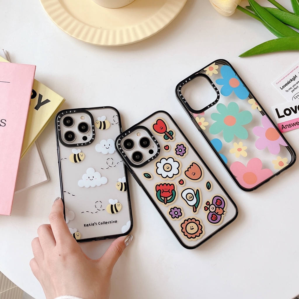 Casetify Ốp Điện Thoại Acrylic Cứng In Hình Hoa Và Ong Cho iPhone 15 14 13 12 11 Pro Max Plus