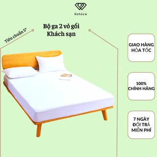 Bộ ga gối 1m8 x 2m màu trắng cho khách sạn riotex chất liệu cotton T300 tiêu chuẩn 5 sao cao cấp, nềm cao 5cm - 27cm