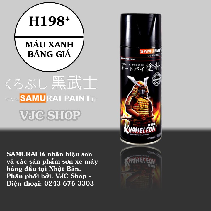 Chai sơn xịt sơn xe máy SAMURAI Mã H198* màu xanh băng giá - VJC SÀI GÒN