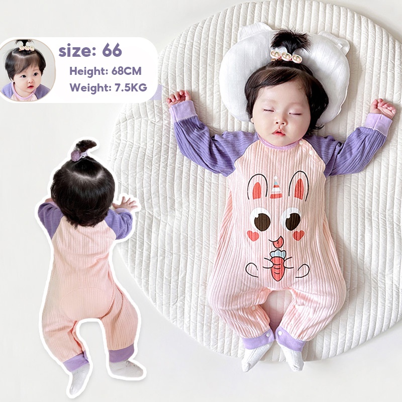 Áo liền quần BCBL cotton tay dài in họa tiết hoạt hình xinh xắn đáng yêu dành cho bé gái 1 tuổi