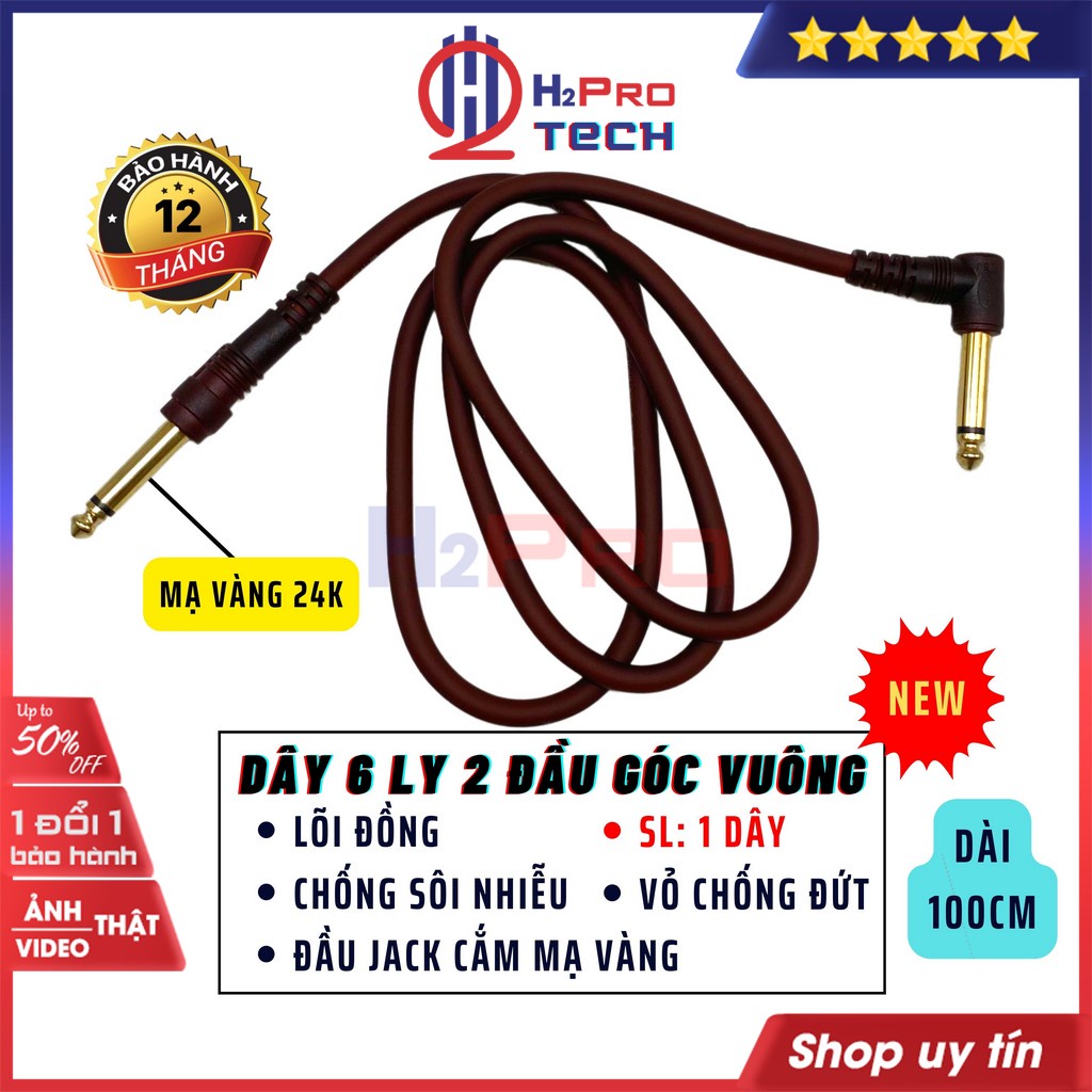 Dây Jack 6 Ly 2 Đầu JSJ - Đầu Mạ Vàng Chống Sôi Nhiễu, Dây 2 Đầu 6 Ly Vuông Góc Cao Cấp ( Dài 1M ) - H2pro Tech