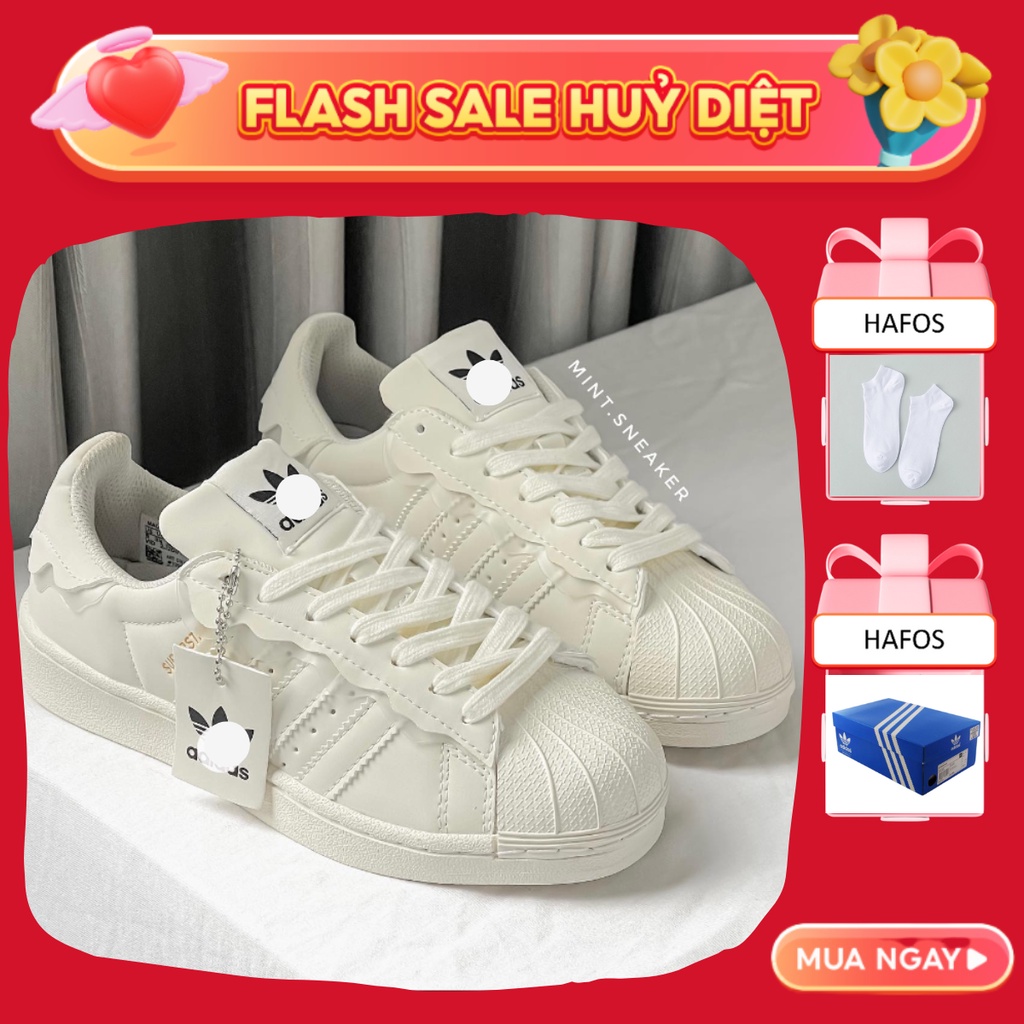 Giày Adidas Superstar, Das Sò Màu Kem, Hồng, Giày thể thao Adidas Sò Trắng bản Classic mới 2023 Full Box Bill