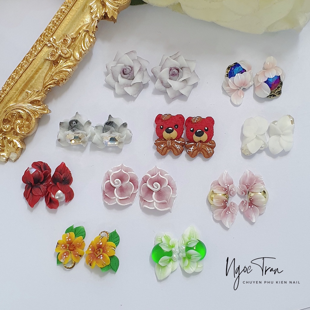 Set 20 Hoa Bột Cao Cấp Ôm Đá Đính Móng