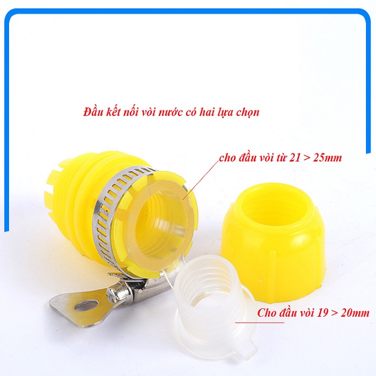ĐẦU NỐI TẠI VÒI NƯỚC PHI 19-20 VÀ 21-25 nhựa tốt có khóa cổ dê kết nối với ỐNG 21mm – DP858