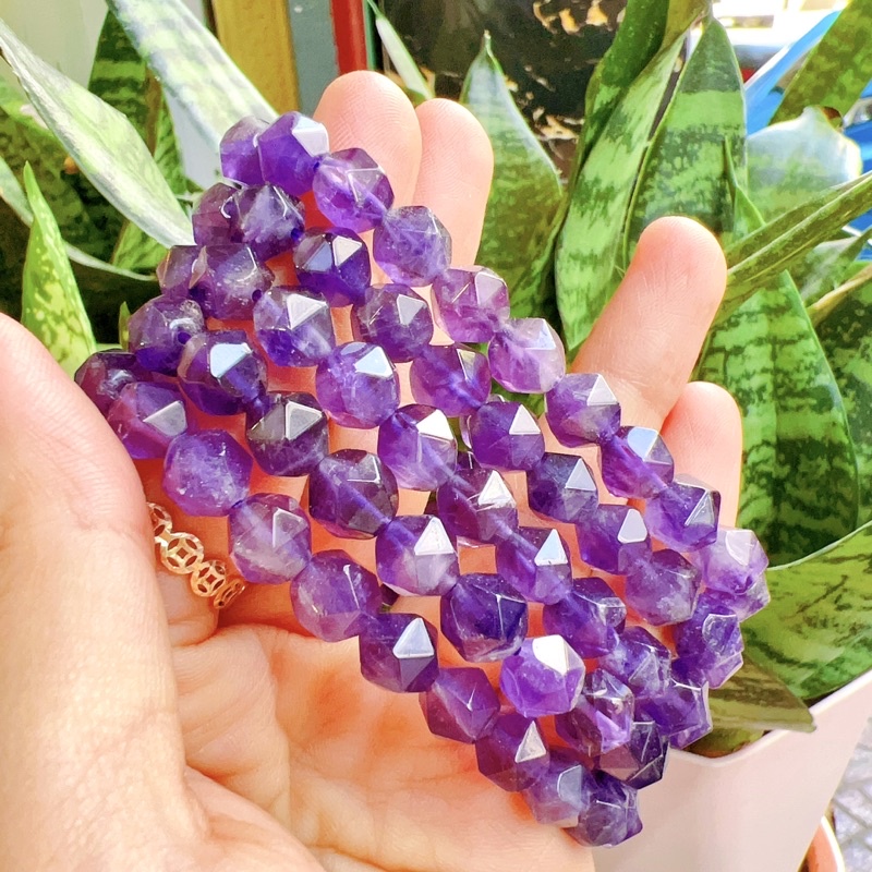 Vòng tay đá Thạch anh tím thiên nhiên, Đá Amethyst Hạt mài cắt giác