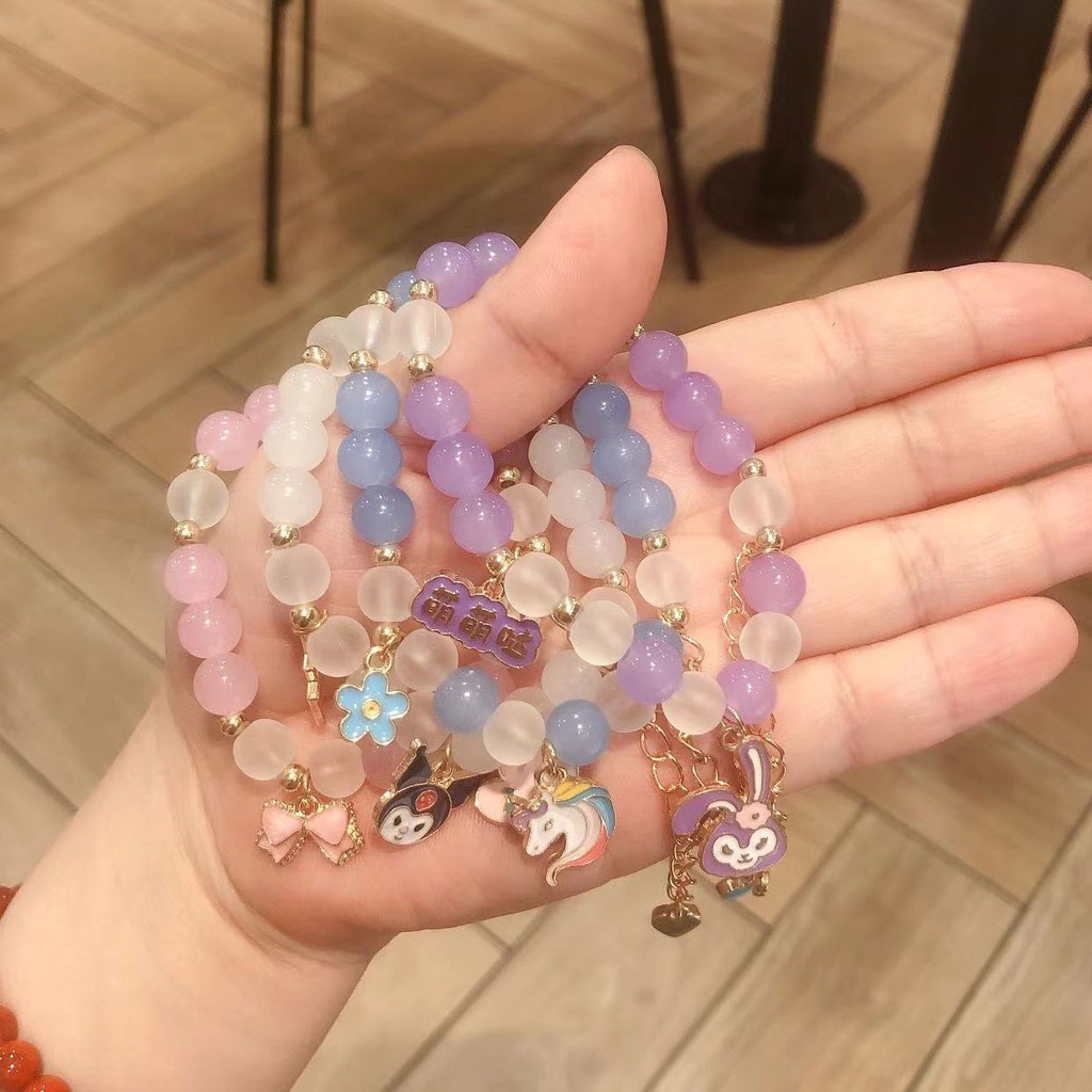 SANRIO Vòng Tay Chuỗi Hạt Đơn Giản Mặt Hình Nhân Vật Hoạt Hình Kuromi Voi Tráng Men Nhiều Màu Sắc Cho Nữ