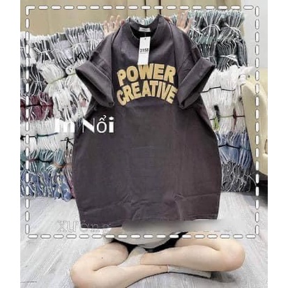 Áo thun tay nữ lỡ form rộng chất cotton su unisex in chữ POWER phong cách Hàn Quốc CAMASTORE M576