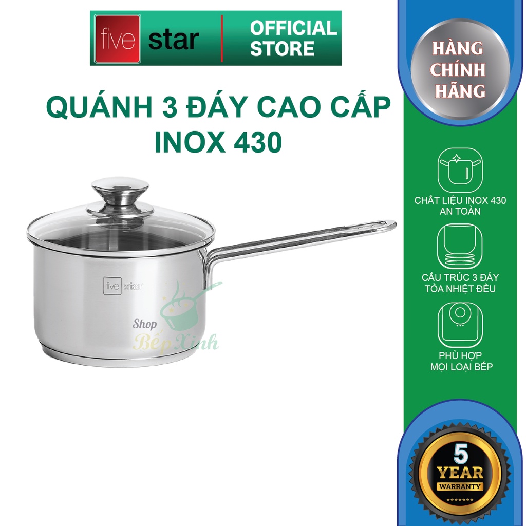 Quánh 3 đáy inox 430 Fivestar Standard nắp kính bếp từ FSQ12001 (12cm)