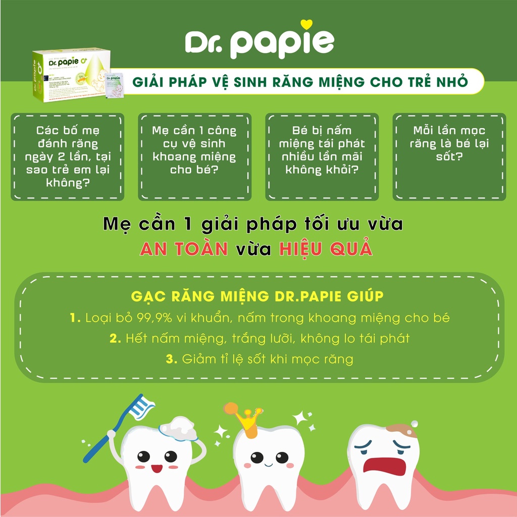 Gạc răng miệng (30 gói) giúp sạch lưỡi nướu răng cho bé Dr Papie, Việt Nam