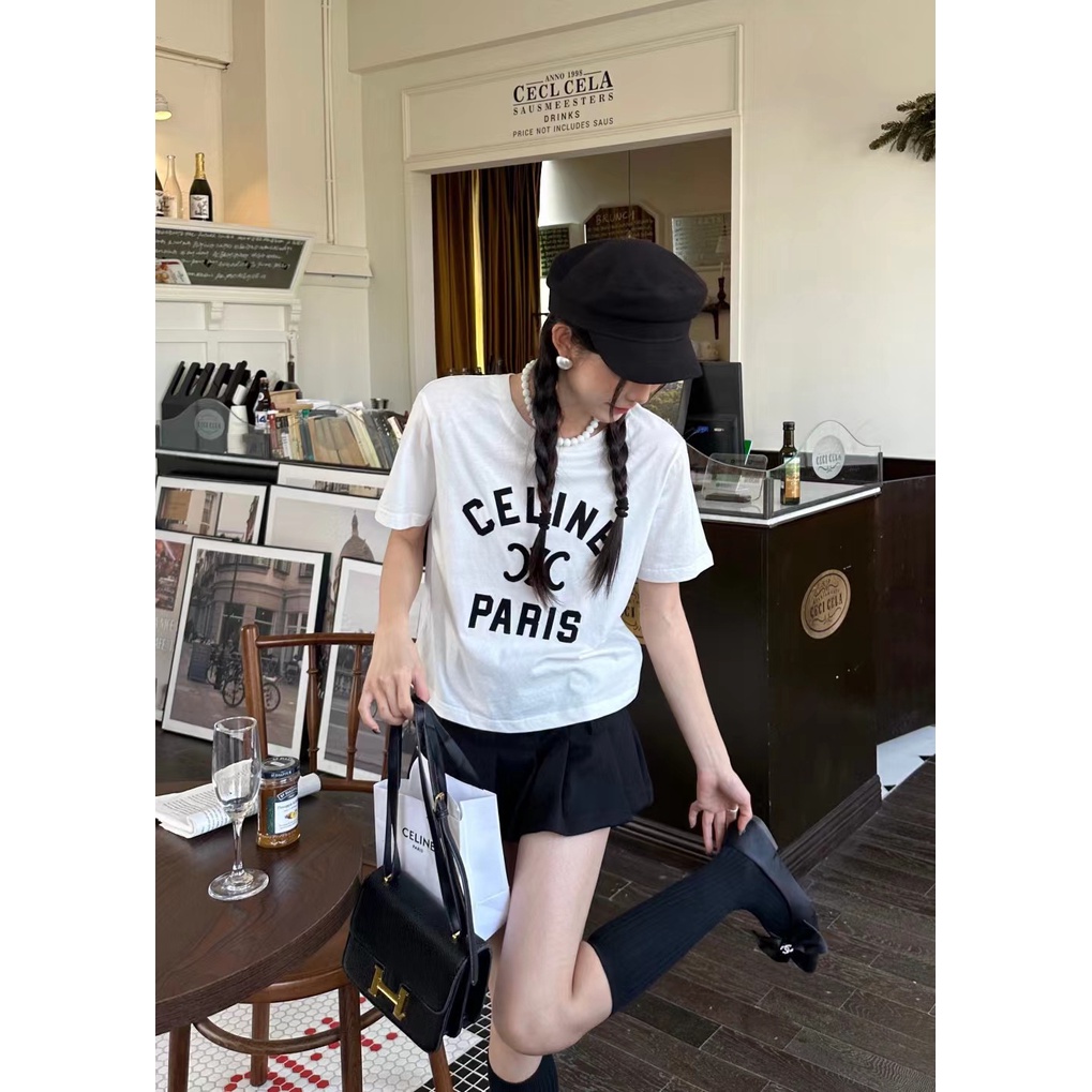 Áo Thun CELINEPARIS COTTON JERSEY OFF WHITE / Đen