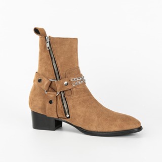 Giày harness boot da bò lộn màu nâu đế phíp gỗ 4,5cm