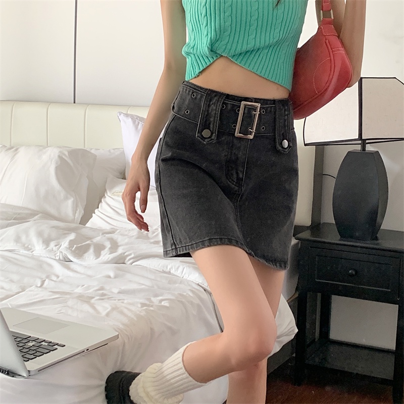 QKOOLE  Chân váy jean Dài Dáng Chữ A Phong Cách Retro Thời Trang Mùa Hè Dành Cho Nữ