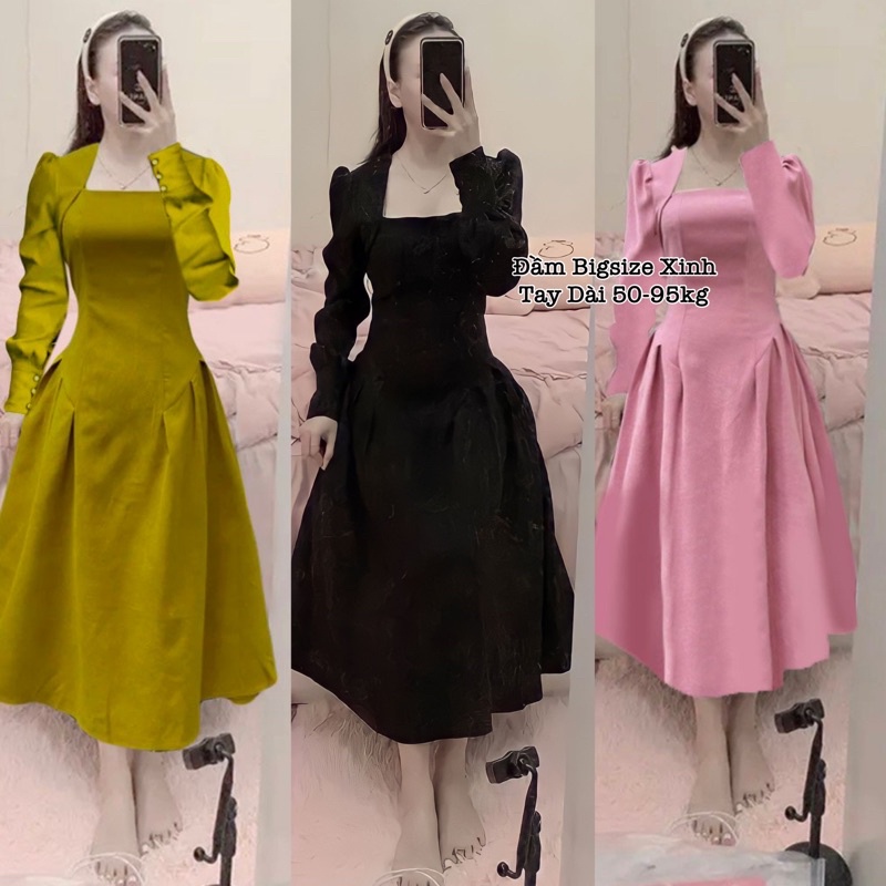 Đầm Bigsize Đầm Dự Tiệc Giá Rẻ Xinh Xắn Dáng Tay Dài Đẹp Bigsize 50-100kg