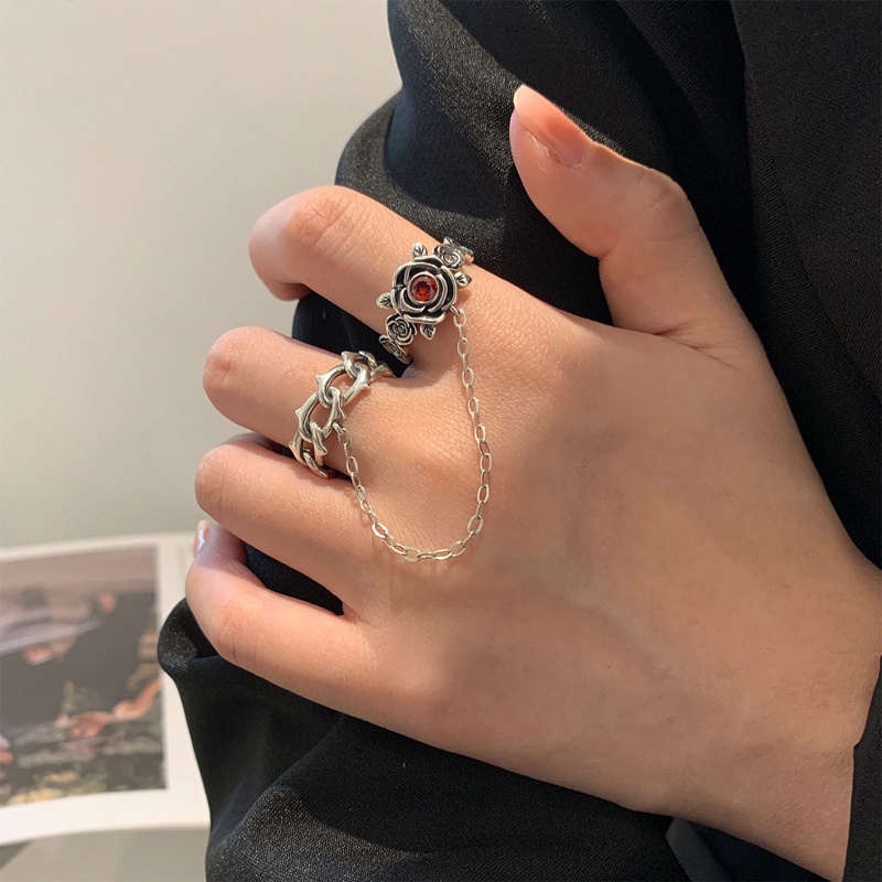 Nhẫn Đính Đá Zircon Đỏ Hình Hoa Thời Trang Cho Cặp Đôi