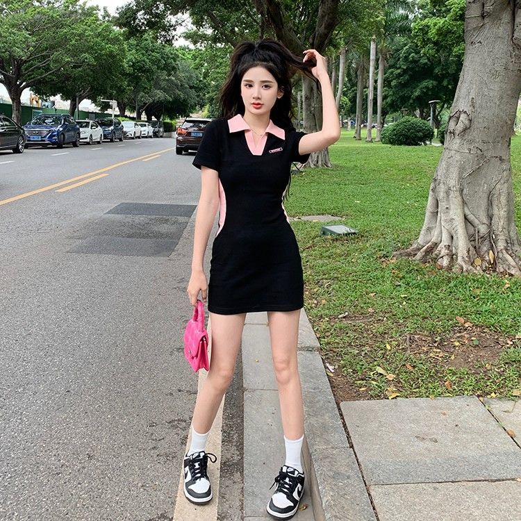 COZOK Đầm Ngắn Tay Cổ Bẻ Thời Trang Dành Cho Nữ