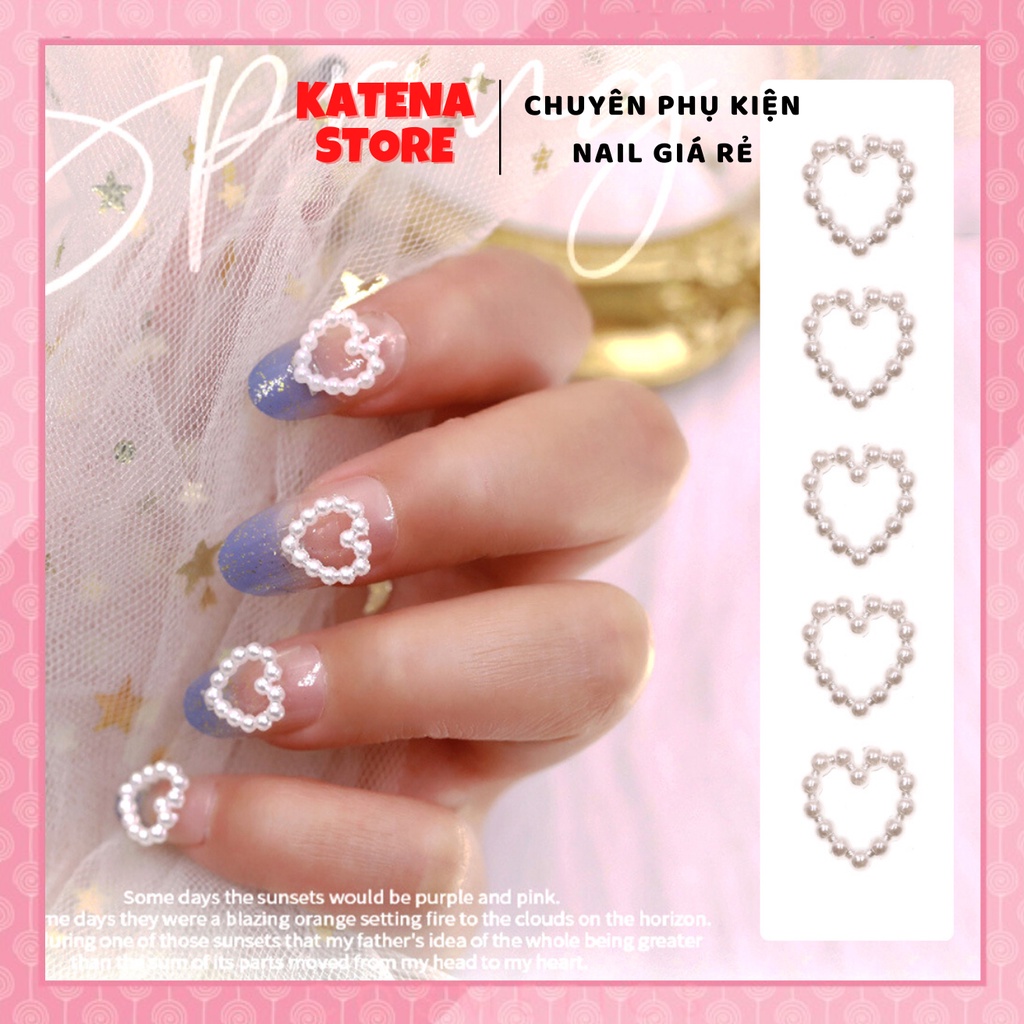 Set 10 cái - phụ kiện trái tim đính hạt ngọc trai nhân tạo dùng để trang trí nail, đồ trang trí 11mm
