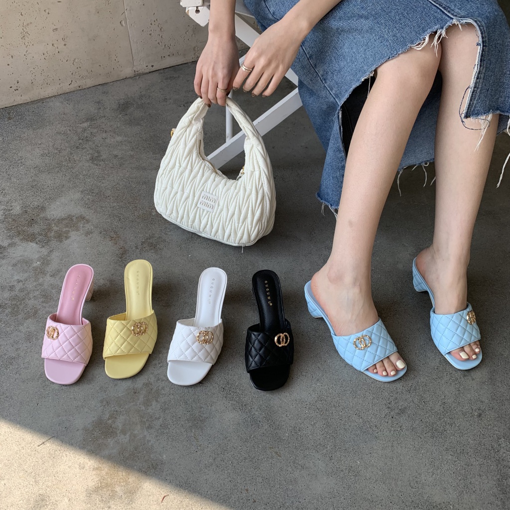 Xiaoxiang Giày Sandal Gót Dày Quai Ngang Đính Kim Cương Giả Kiểu Pháp Cổ Điển Xuân Hè 2023 Cho Nữ