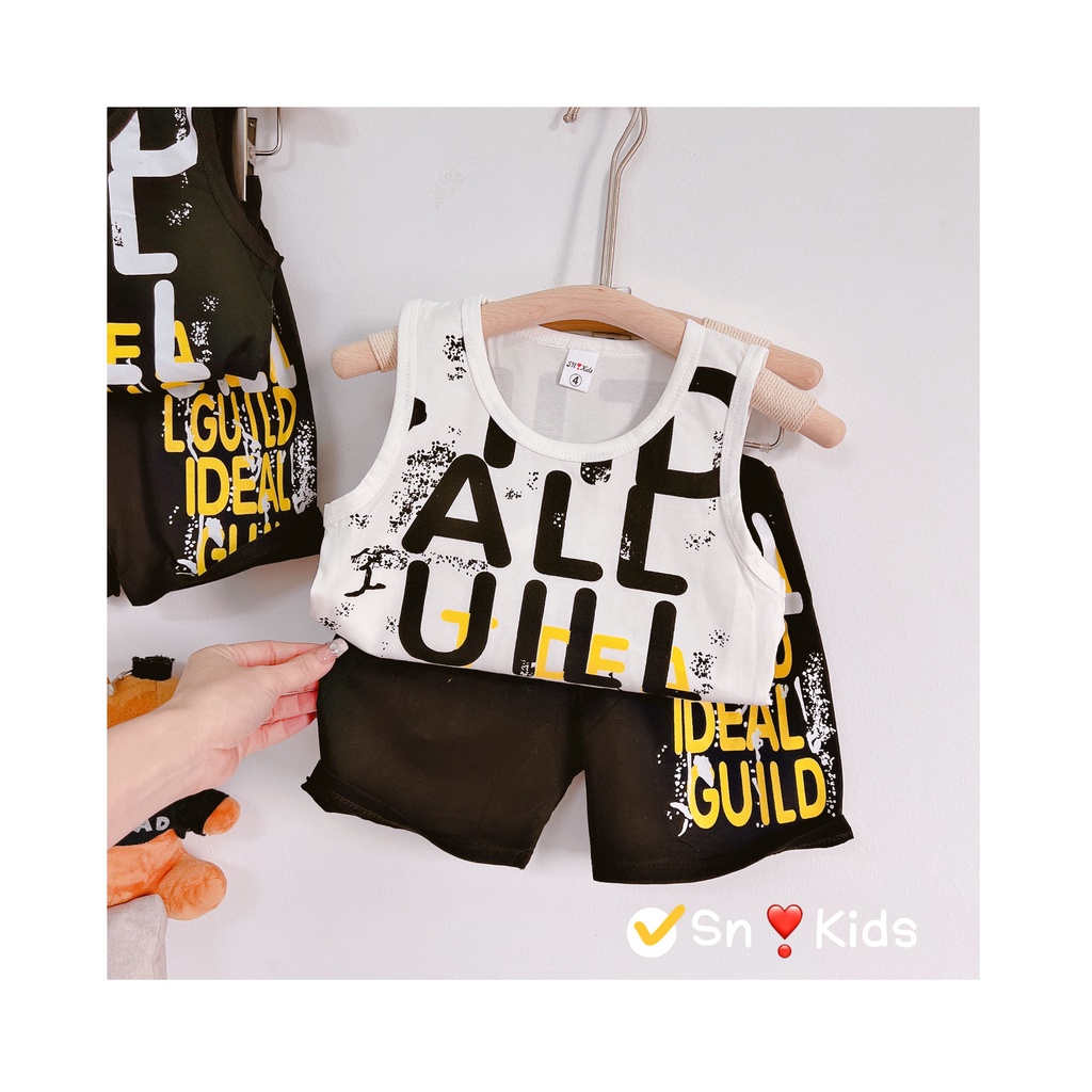 Bộ cộc tay bé trai , sét bộ áo ba lỗ chữ chất cotton tàu siêu đẹp cho bé trai 10-30kg