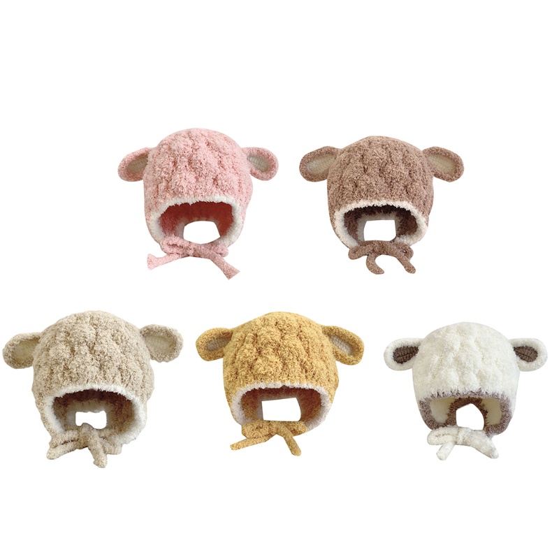 Mũ Trùm Đầu Vải Bông Dày Mềm Mại Giữ Ấm Tai Dễ Thương Cho Bé Sơ Sinh