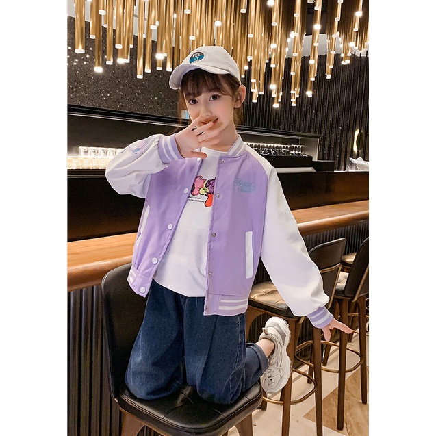 Áo Khoác Bomber Bé Gái Thêu Hình Thỏ/ Áo Khoác Bóng Chày Bé Gái/ Áo Bomber Bé Gái Giá Rẻ 2023/