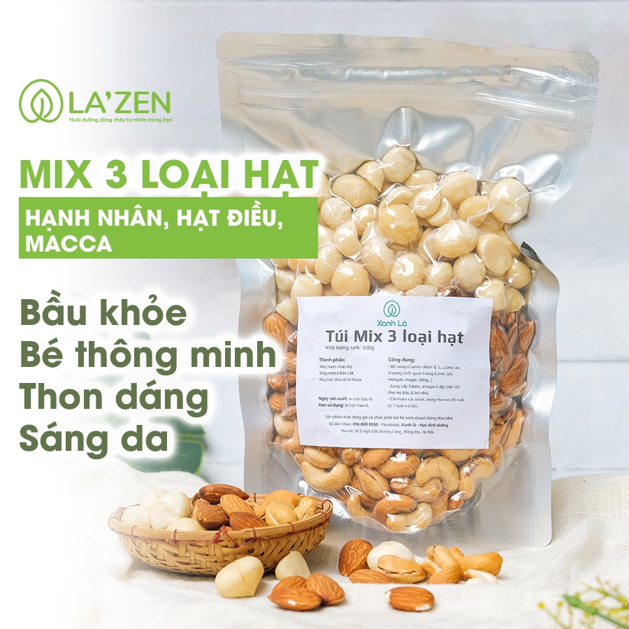 500g Hạt Dinh Dưỡng Mix 3 (macca, hạnh nhân, hạt điều) được tuyển chọn kỹ cho mẹ bầu, hạt loại A cao cấp La'zen