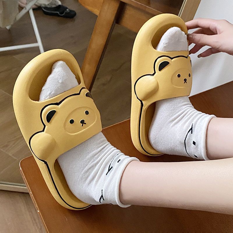 Dép Đi Trong Nhà Đế Dày Mềm Mại Họa Tiết Gấu Hoạt Hình Dễ Thương Cho Nữ