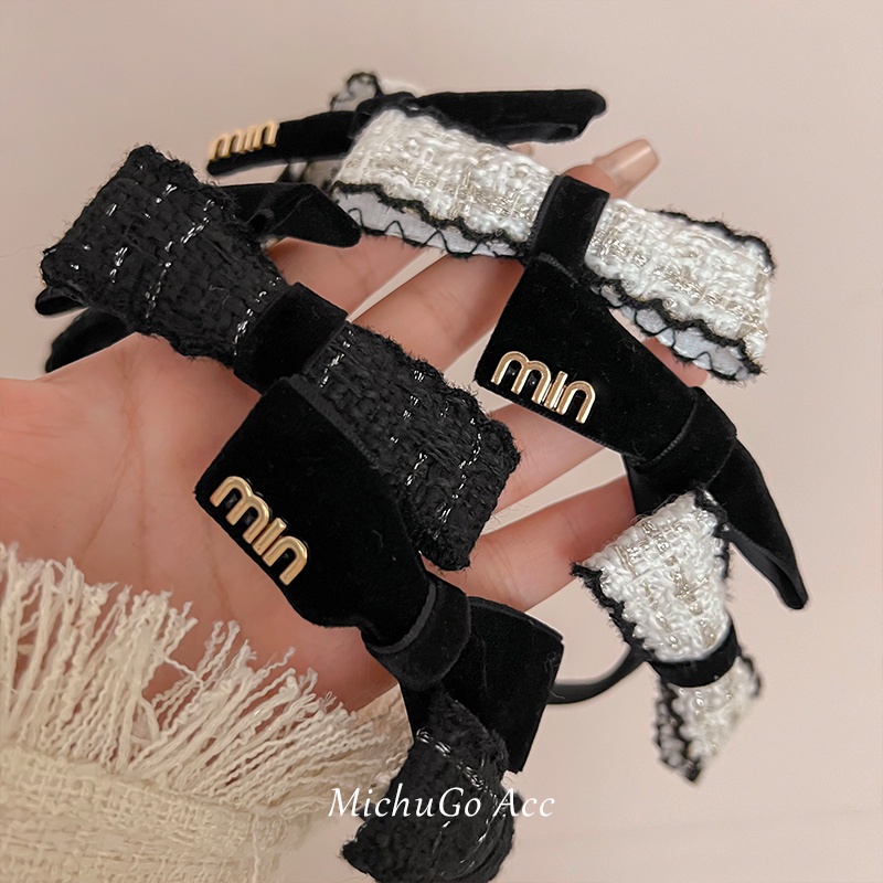 Băng Đô Cài Tóc Bằng Vải Nhung Thắt Nơ In Chữ Phong Cách vintage Hàn Quốc Thanh Lịch Dành Cho Nữ