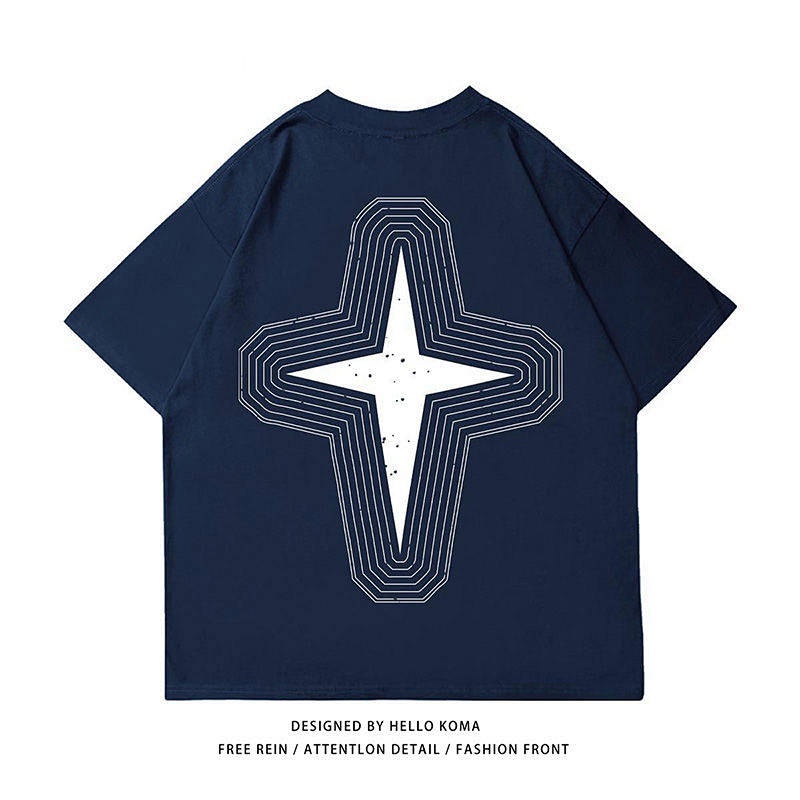 Áo thun cotton ngắn tay dáng rộng in họa tiết thời trang đường phố cho nam nữ phong cách Hồng Kông mùa hè