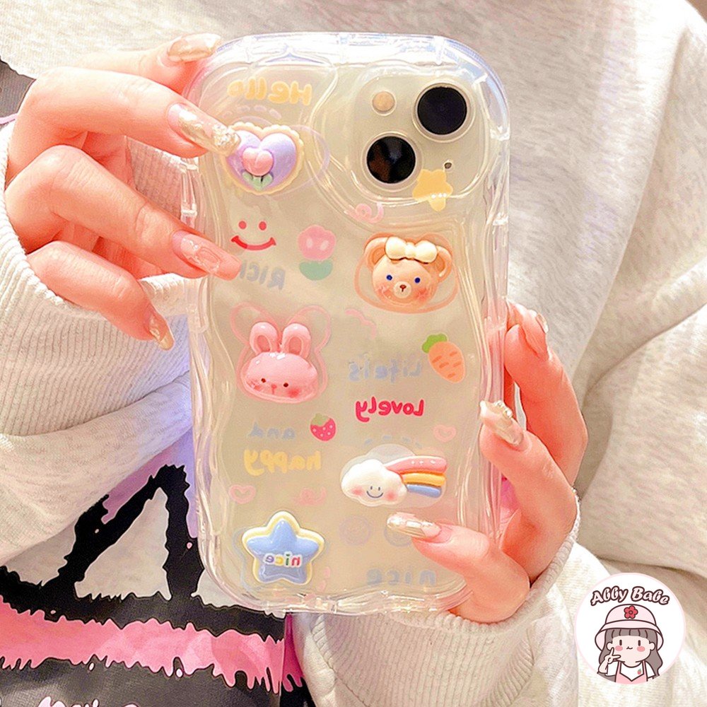 Ốp Điện Thoại TPU Mềm Chống Bụi Hình Thỏ Cầu Vồng 3D Cho IPhone 14 Pro Max 13 12 11 Pro Max