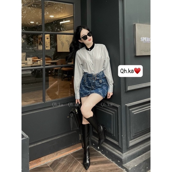 CHÂN VÁY JEANS CL KÈM BELT ĐAI VUÔNG HÀNG QCL1 MS26188