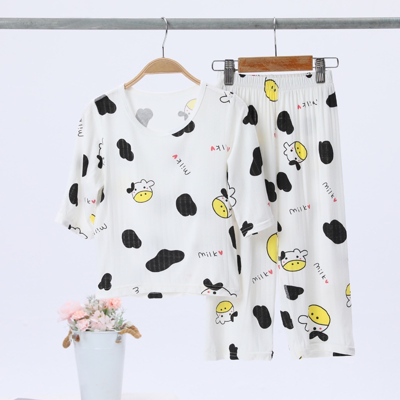 Bộ Đồ Ngủ 2 Món Bằng Cotton Mềm Mại In Họa Tiết Hoạt Hình Chú Chó Dễ Thương Thời Trang Mùa Hè Cho Bé
