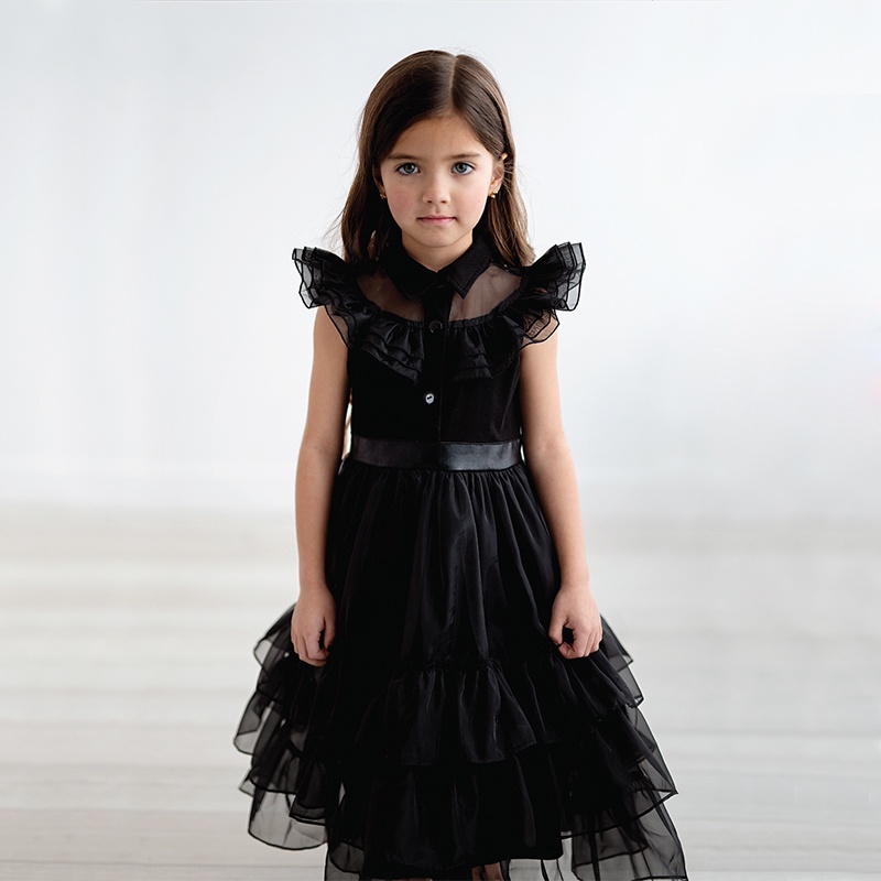 Đầm Công Chúa Màu Đen Phối Lưới Phong Cách Gothic Cho Bé Gái