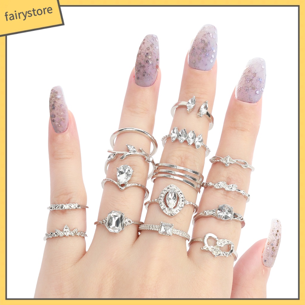 Bộ 15 Nhẫn Đính Đá Phong Cách Bohemian Dành Cho Nữ / 15 Món