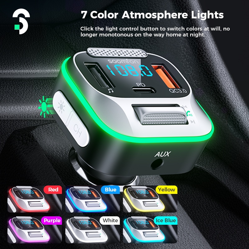 Tẩu Sạc Nhanh 38W Cổng 3.5mm AUX U Tích Hợp Micro Kết Nối Bluetooth 5.0 Cho Xe Ô Tô