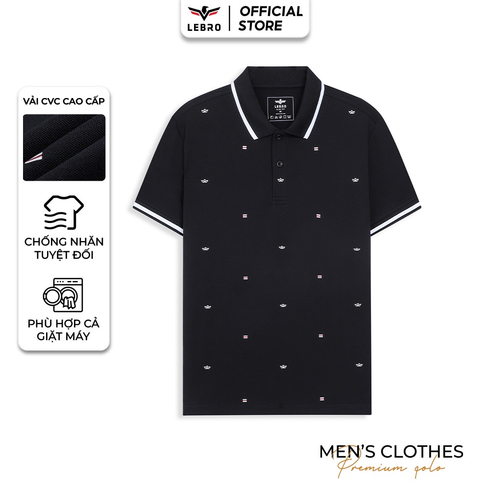 Áo Thun Nam Có Cổ Ngắn Tay LEBRO, Chất Cotton CVC Cao Cấp, Thấm Hút Tốt, Thoáng Mát, Mịn, Co Giãn, Thiết Kế In TPL23-03B