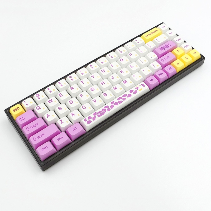 Bộ 131 Phím XDA PBT Hình Bò Bài Taro Màu Tím Dễ Thương Cho Bàn Phím Cơ