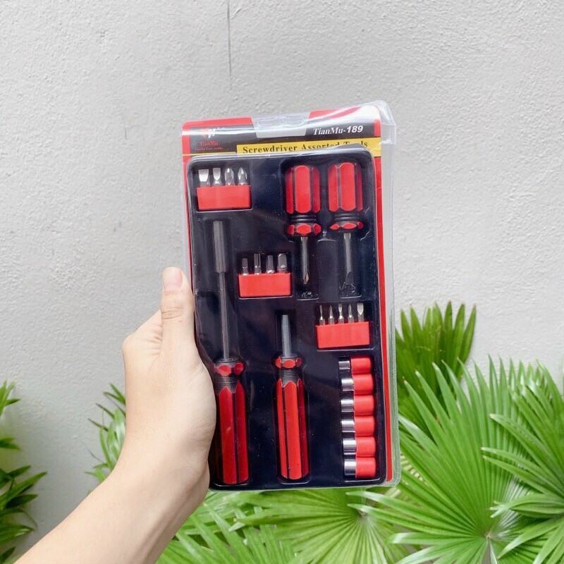 Bộ tua vít đa năng 23 chi tiết đỏ đen công cụ sửa chữa đồ đạc vặn ốc đủ mọi kích thước