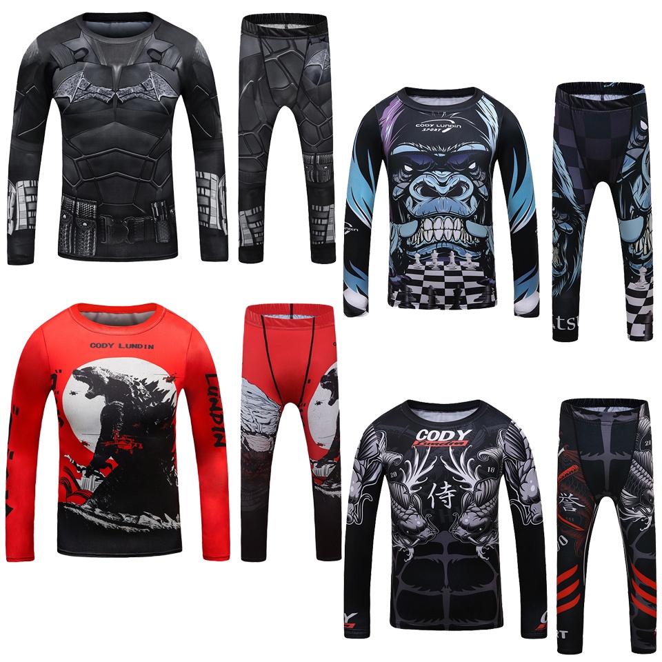 Mới Trẻ Em MMA Rashguard jiu jitsu Áo Thun + Quần Bộ Bé Trai Muay Thái MMA Quần Áo Bjj Kickboxing Je
