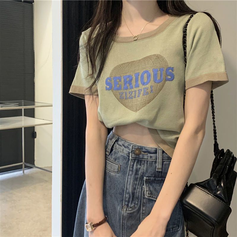 Áo Thun Tay Ngắn Màu Sắc Tương Phản Thời Trang Mùa Hè Cho Nữ